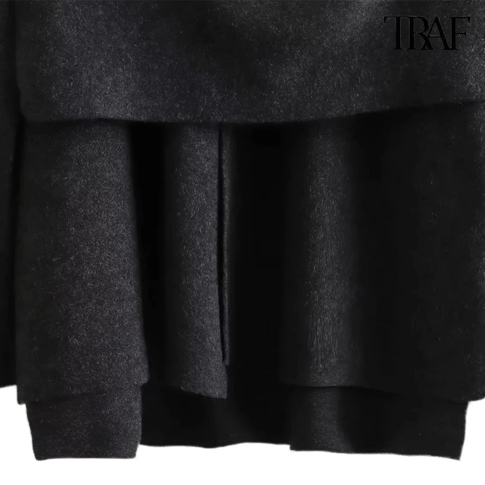 TRAF Women's Fashion Fall and Winter Comfortable Casual Commuter Coat Knitted Loose Warm Coat Asymmetric Elegant Split Jacket