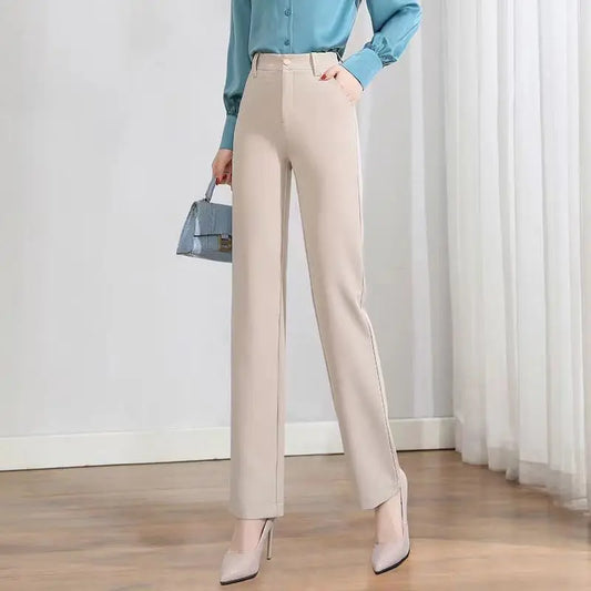 Office Lady Fashion Solid Loose Straight Pants All-match Button Zipper Women Spring Autumn High Waist Pockets Pencil Trousers