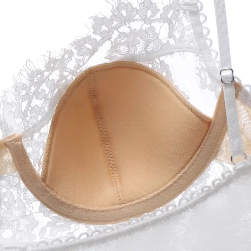 Women's Bra Panty Set Sexy Adult Lingerie Transparent Underwear Ultra-thin Lace Bra Anti-sagging Bra Summer French Pure Desire