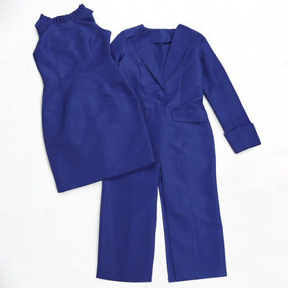 Elegant Office Lady Blazer Two Piece Sets Women Lapel Long Sleeve Coat And Slim Dress Outfit Female Clothing