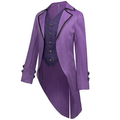 Men Steampunk Gothic Victorian Jacket Vintage Tailcoat Medieval Frock Coat Uniform Renaissance Halloween Pretend Play Costume