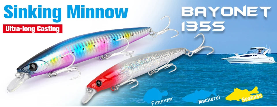 Minnow Sea Fishing Lure STINIGER 140mm 26g Piston Weight Ultra Long Casting Seabass Inshore Hard Baits