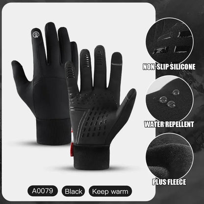 Autumn Winter Outdoor Cycling Gloves Gym Fitness Sports Running Warm Touch Screen Nonslip Gloves Motorcycle Gloves Men Black - Japan 4 All