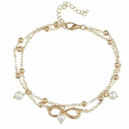 Infinity Pendent Pearl Anklet Tornozeleira de camada dupla