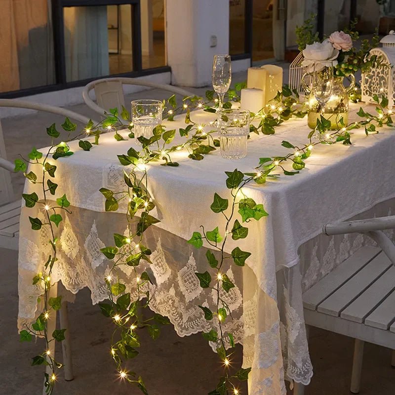 Flower Green Leaf String Lights Artificial Vine Fairy Lights Battery Powered Christmas Tree Garland Light for Weeding Home Decor - Japan 4 All