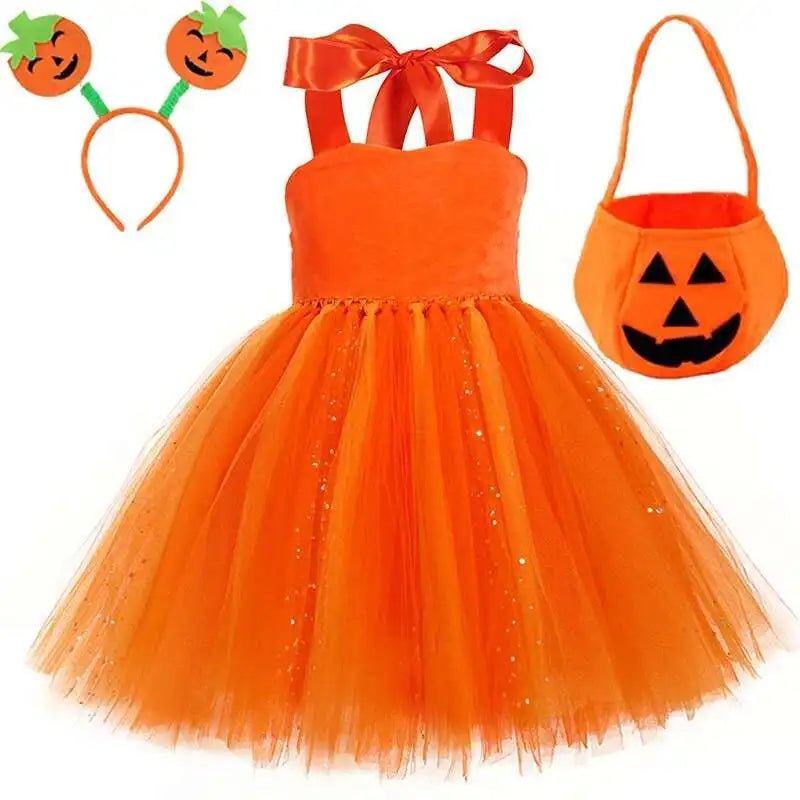 Halloween Pumpkin Costumes for Girls Jack - O - Lantern Disguise Dresses for Kids Carnival Party Outfit Children Holiday Clothes - Japan 4 All