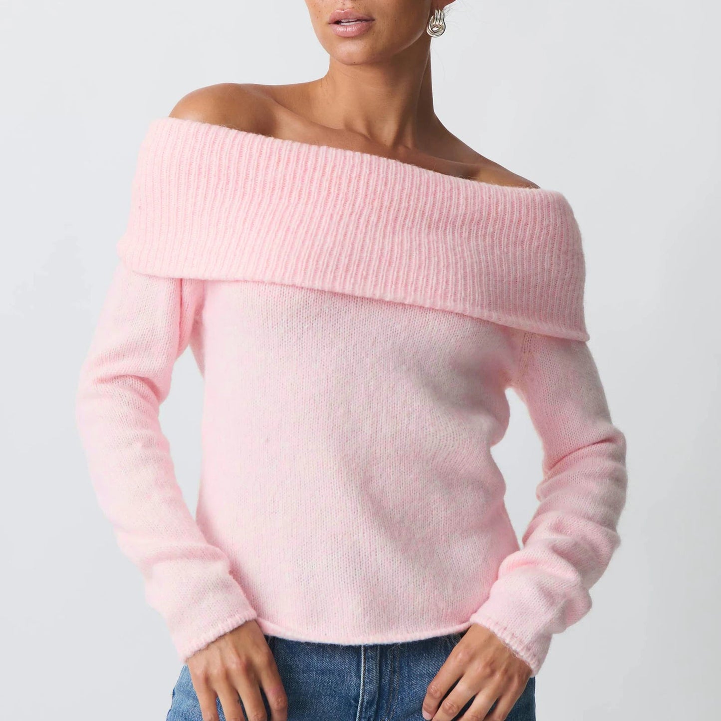 hirigin Women Y2k Off Shoulder Sweater Relaxed Fit Long Sleeve Strapless Knit Pullover Top Sexy Aesthetic Fall Streetwear - Japan 4 All