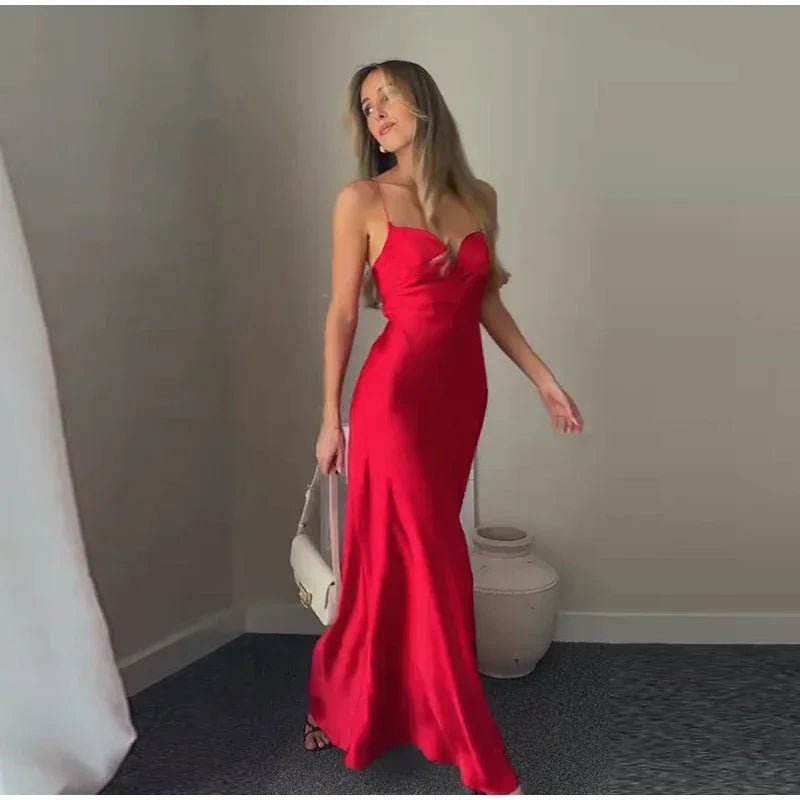 Party Solid Women Long Dresses Sexy A Line Backless Sleeveless Female Dress 2025 Summer Elegant Evening Satin Lady Robes - Japan 4 All