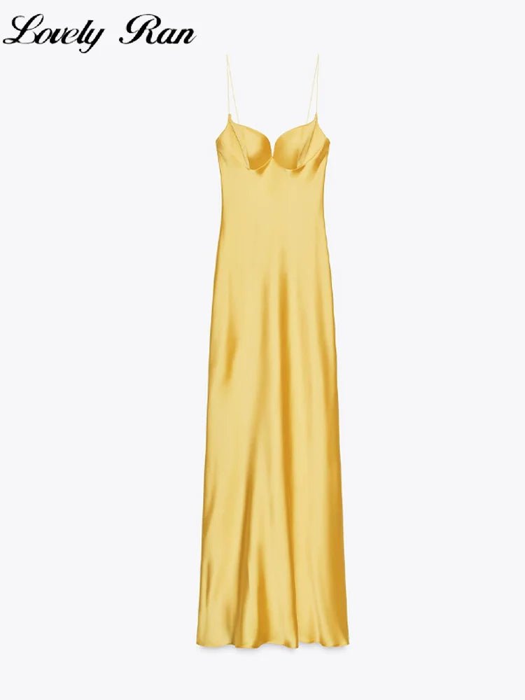 Party Solid Women Long Dresses Sexy A Line Backless Sleeveless Female Dress 2025 Summer Elegant Evening Satin Lady Robes - Japan 4 All