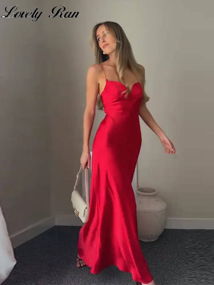 Party Solid Women Long Dresses Sexy A Line Backless Sleeveless Female Dress 2025 Summer Elegant Evening Satin Lady Robes - Japan 4 All