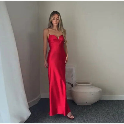 Party Solid Women Long Dresses Sexy A Line Backless Sleeveless Female Dress 2025 Summer Elegant Evening Satin Lady Robes - Japan 4 All