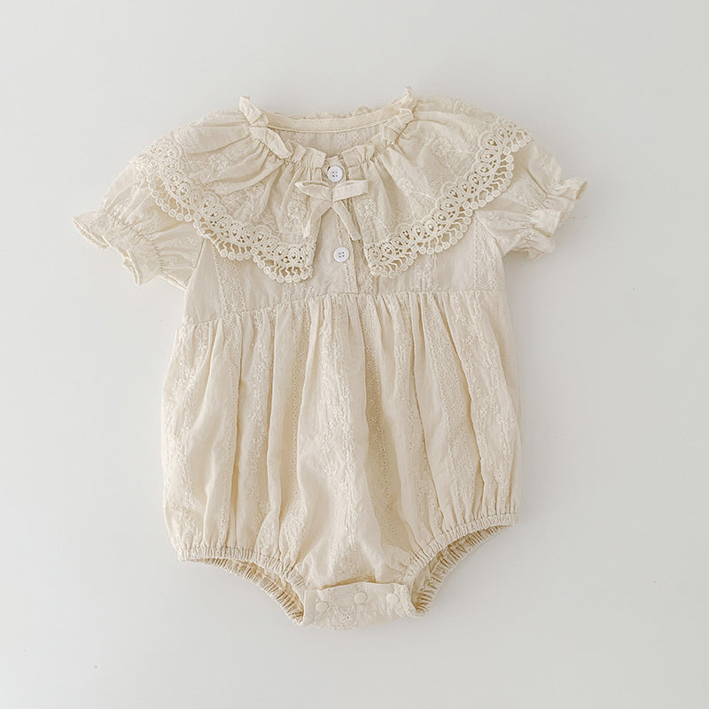 Summer Baby Girls French-style Floral Embroidery Pattern Short-sleeved Plain Onesie or Princess Dress-1