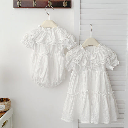 Summer Baby Girls French-style Floral Embroidery Pattern Short-sleeved Plain Onesie or Princess Dress-3