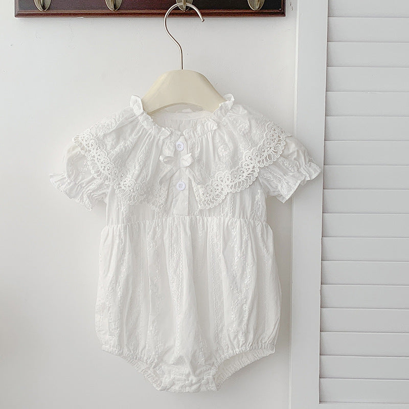 Summer Baby Girls French-style Floral Embroidery Pattern Short-sleeved Plain Onesie or Princess Dress-4