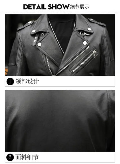 Spring Autumn Short Cool Black Leather Biker Jacket Men Zipper Long Sleeve Belt Plus Size European Fashion brand leather jackets - Japan 4 All